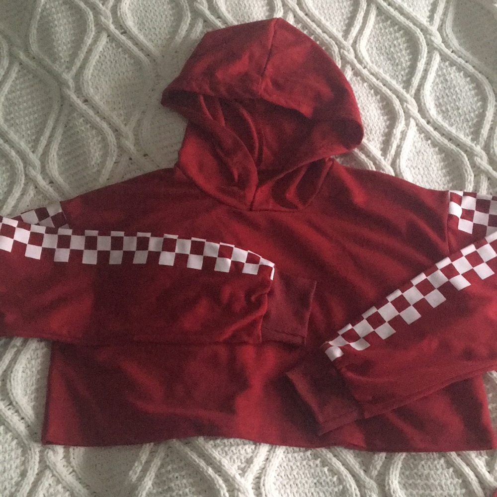 Teens Cropped hooded dark red top, size M